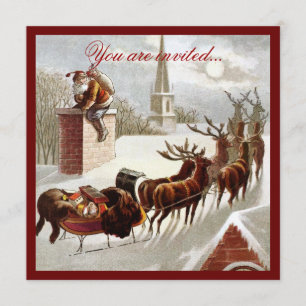 Vintage-Weihnachtsmann-Rentier-Schlitten-Einladung Einladung