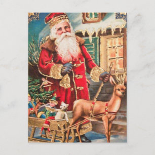 Vintage-Weihnachtsmann-Rentier-Schlitten-Schnee-We Postkarte