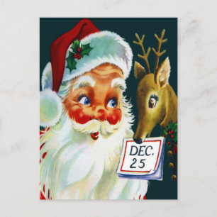 Vintage Weihnachtsmann & Rentier Weihnachtspostkar Feiertagspostkarte