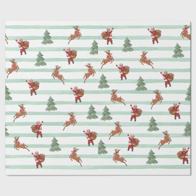Vintage Weihnachtsmann & Rentiere Geschenkpapier (Saum)