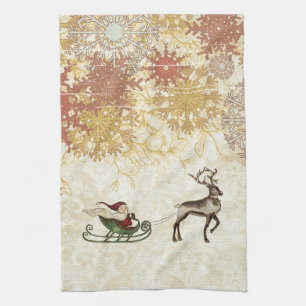 Vintage-Weihnachtsmann & Rentiere Geschirrtuch