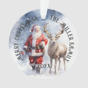 Vintage-Weihnachtsmann-Rentiere Personalisiert Ornament