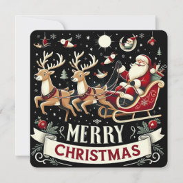 Vintage Weihnachtsmann & Rentiere Sternennacht Wei Einladung