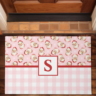 Vintage-Weihnachtsmann-Rosa-Gingham-Monogramm-Weih Fußmatte