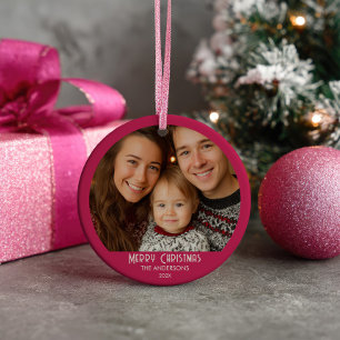 Vintage-Weihnachtsmann-Rosa-Weihnachtsfamilienfoto Keramik Ornament