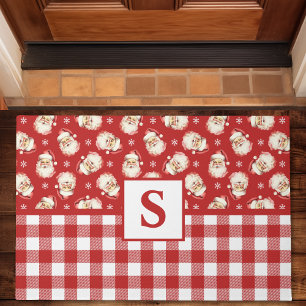 Vintage Weihnachtsmann Rot Gingham Monogramm Weihn Fußmatte
