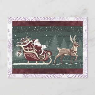 Vintage-Weihnachtsmann Santa Claus mit Schlitten-D Feiertagspostkarte
