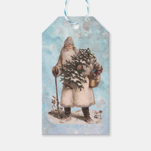 Vintage Weihnachtsmann Santa Silber Schnee fällt Geschenkanhänger