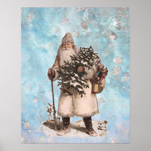 Vintage Weihnachtsmann Santa Silber Schnee fällt Poster