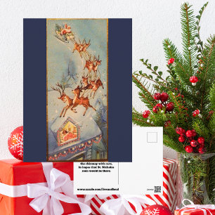 Vintage Weihnachtsmann Schlitten Rentier fliegt da Postkarte