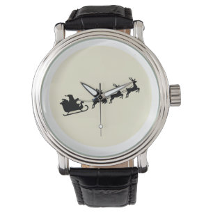Vintage Weihnachtsmann-Schlitten-Rentier-Silhouett Armbanduhr