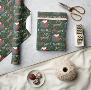Vintage-Weihnachtsmann-Schlitten-Rentiere Weihnach Geschenkpapier