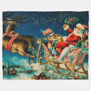 Vintage Weihnachtsmann-Schlitten Weihnachtsfeierta Fleecedecke