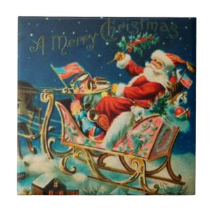 Vintage Weihnachtsmann-Schlitten Weihnachtsfeierta Fliese