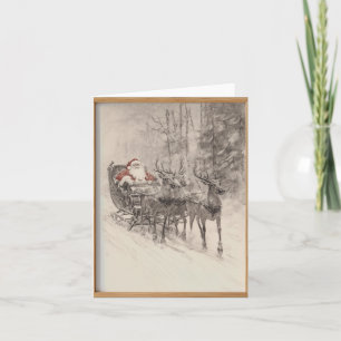Vintage-Weihnachtsmann-Schlitten Weihnachtswald-Sk Karte
