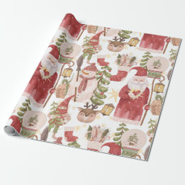 Vintage-Weihnachtsmann-Schneemann-Schneekugel-Weih Geschenkpapier