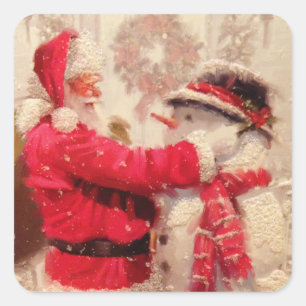 Vintage Weihnachtsmann Schneemann Weihnachten Quadratischer Aufkleber