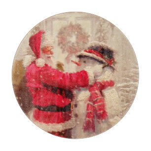 Vintage Weihnachtsmann Schneemann Weihnachten Schneidebrett