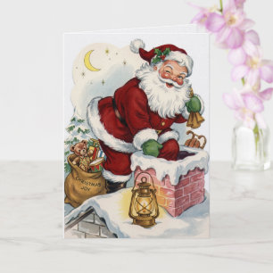 Vintage Weihnachtsmann Schornstein Weihnachtskarte Karte
