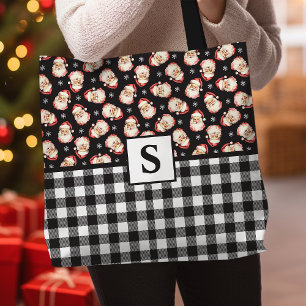 Vintage-Weihnachtsmann-Schwarz-Gingham-Monogramm-W