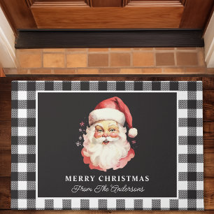 Vintage-Weihnachtsmann-Schwarz-Gingham-Personalisi Fußmatte