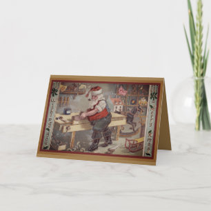 Vintage-Weihnachtsmann-Spielwarengeschäft Feiertagskarte
