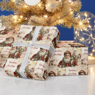 Vintage Weihnachtsmann, Stechpalmen-Beere Geschenkpapier