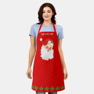 Vintage Weihnachtsmann & Stechpalmenblätter auf Ro Schürze
