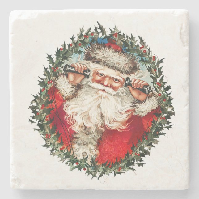 Vintage Weihnachtsmann Steinuntersetzer (Vorderseite)