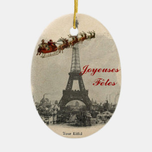 Vintage Weihnachtsmann über Paris Fêtes Weihnachts Keramikornament