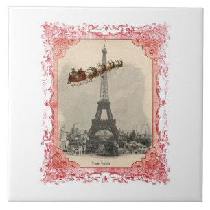Vintage Weihnachtsmann über Paris Untersetzer Flie
