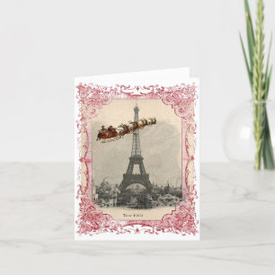 Vintage Weihnachtsmann über Paris-Weihnachtskarte Feiertagskarte