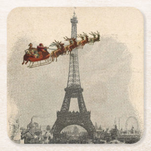 Vintage Weihnachtsmann über Paris Weihnachtsunters Rechteckiger Pappuntersetzer