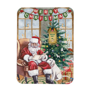 Vintage Weihnachtsmann und der Hund Magnet