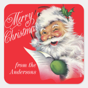 Vintage Weihnachtsmann und Liste - Benutzerdefinie Quadratischer Aufkleber