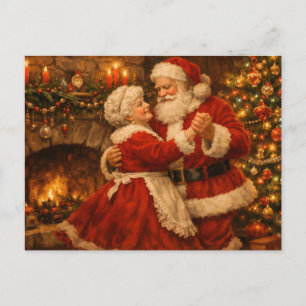 Vintage Weihnachtsmann und Mrs. Claus tanzen Feiertagspostkarte