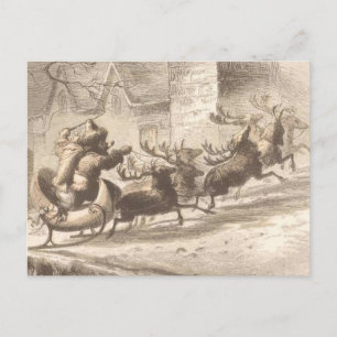 Vintage-Weihnachtsmann- und Rentiere-Illustration Feiertagspostkarte
