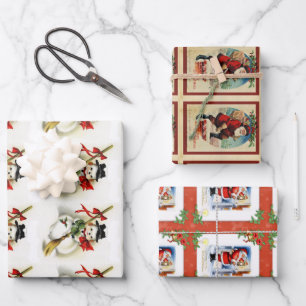 Vintage-Weihnachtsmann- und Schneemann-Glanz-Gesch Geschenkpapier Set