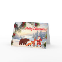 Vintage Weihnachtsmann und Waldtiere im Schnee