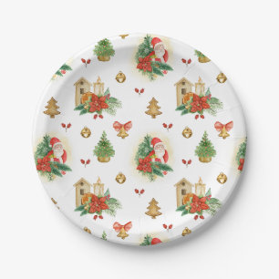 Vintage-Weihnachtsmann und Weihnachtsdekorationen Pappteller