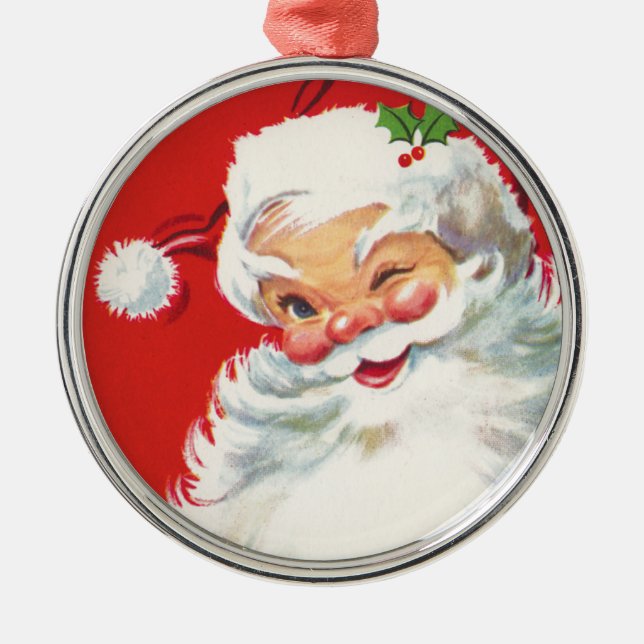 Vintage Weihnachtsmann-Verzierung Silbernes Ornament (Vorne)