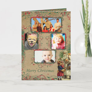 Vintage-Weihnachtsmann-Weihnachten 4 Fotos Karte