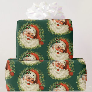 Vintage Weihnachtsmann Weihnachten Grün & Rot Geschenkpapier