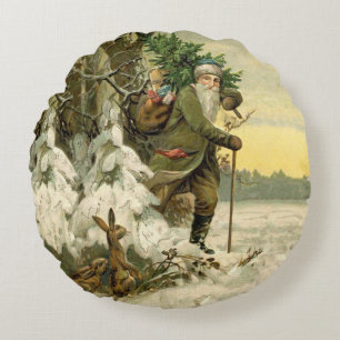 Vintage Weihnachtsmann Weihnachten viktorianischer Rundes Kissen