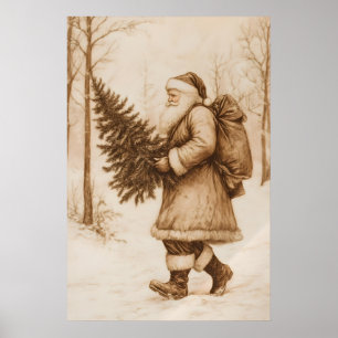 Vintage-Weihnachtsmann-Weihnachtsbaum-Kunstposterd Poster
