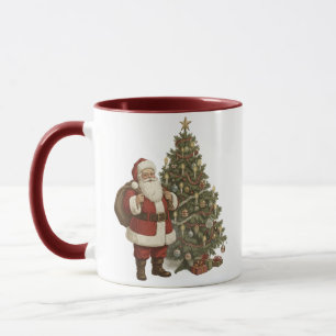 Vintage Weihnachtsmann & Weihnachtsbaum Tasse