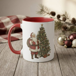 Vintage Weihnachtsmann & Weihnachtsbaum Tasse