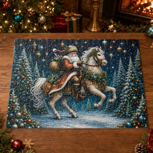 Vintage Weihnachtsmann Weihnachtsbäume Pferd Puzzle