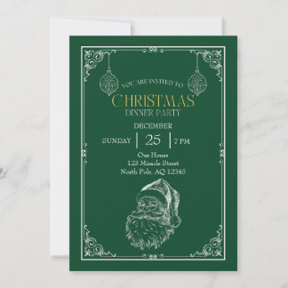 Vintage-Weihnachtsmann-Weihnachtsfeier, Grün und W Einladung