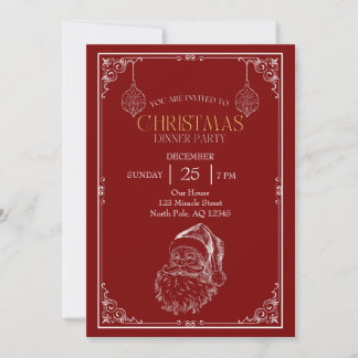 Vintage Weihnachtsmann-Weihnachtsfeier, Rot & Weiß Einladung